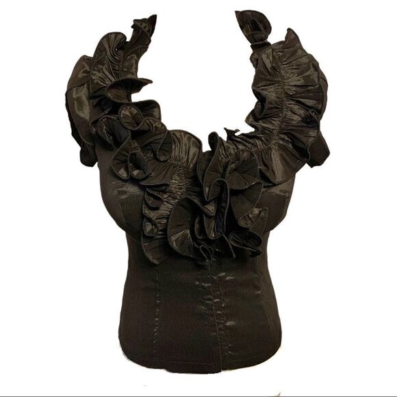 New! Moa Metallic Black Ruffle Top Sz M - Picture 1 of 8